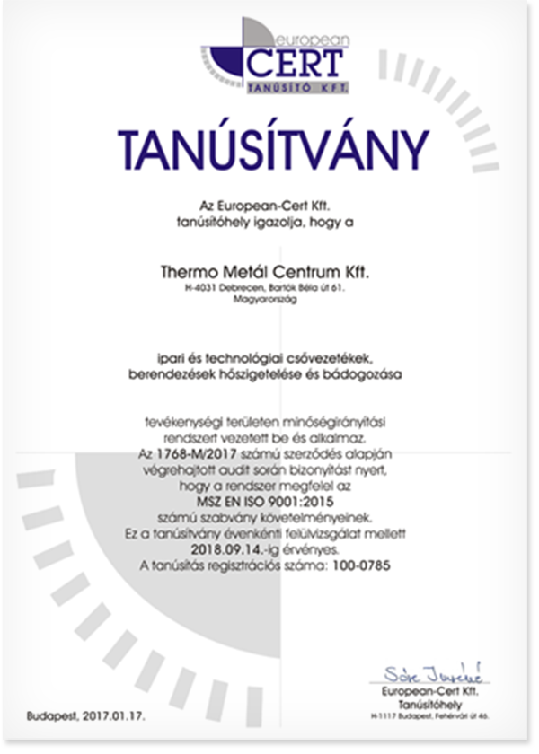 Tanúsítványok
